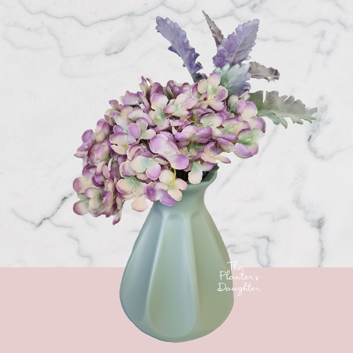 Audrey Purple Hydrangea & Miller Leaf with Vase