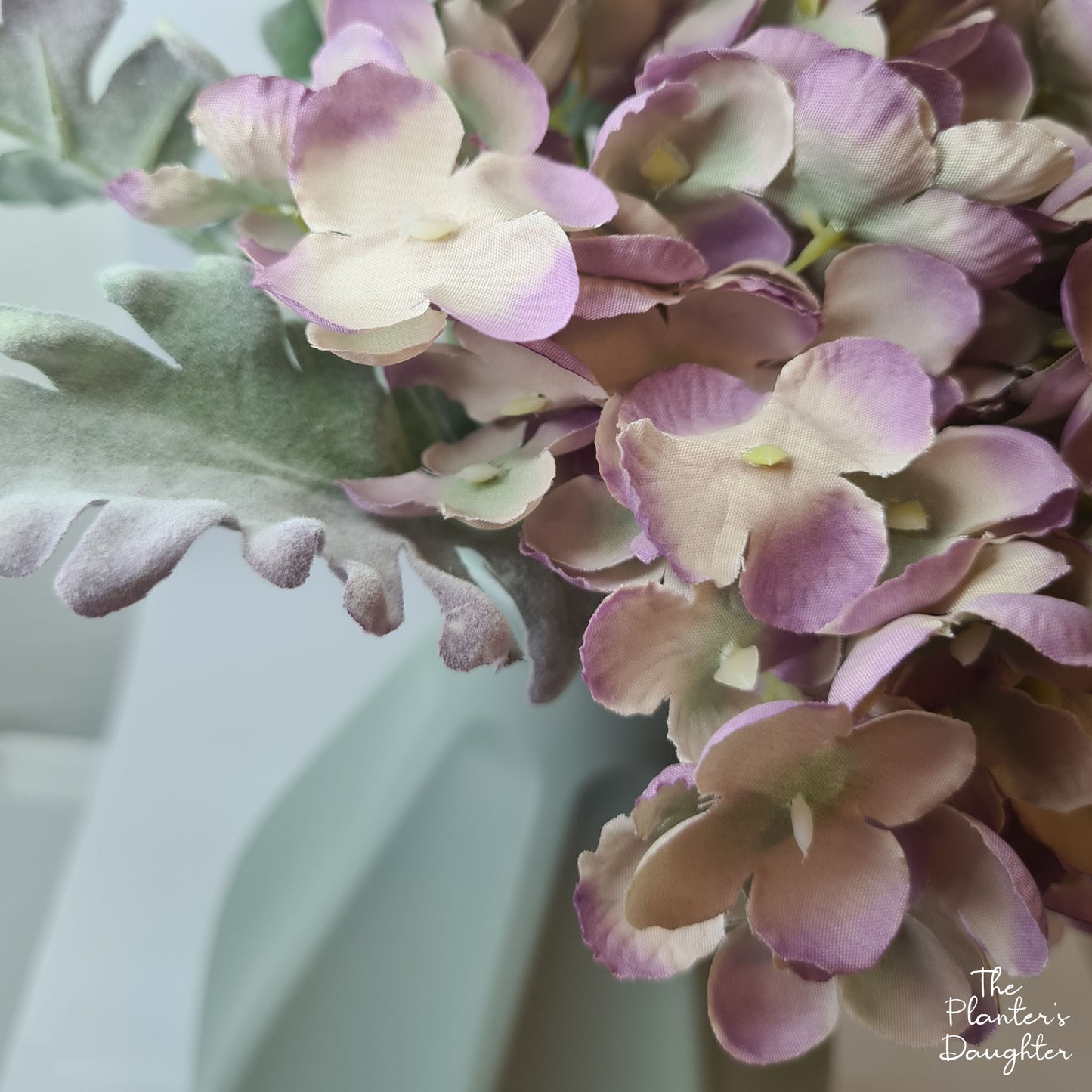 Audrey Purple Hydrangea & Miller Leaf with Vase